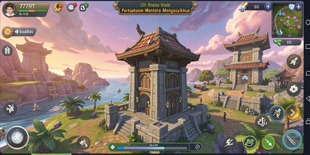 Screenshot gameplay menampilkan aksi menara pertahanan di 777RT.