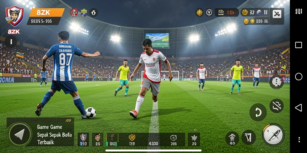 Screenshot 8ZK menampilkan laga sepak bola yang seru dan intens.
