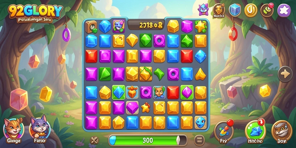 Tangkapan layar utama gameplay <strong>92GLORY</strong> menunjukkan keseruan dalam mencocokkan simbol.