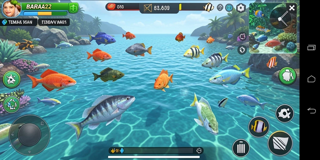 Tangkapan layar gameplay seru BARA22 dengan aksi tembak ikan.
