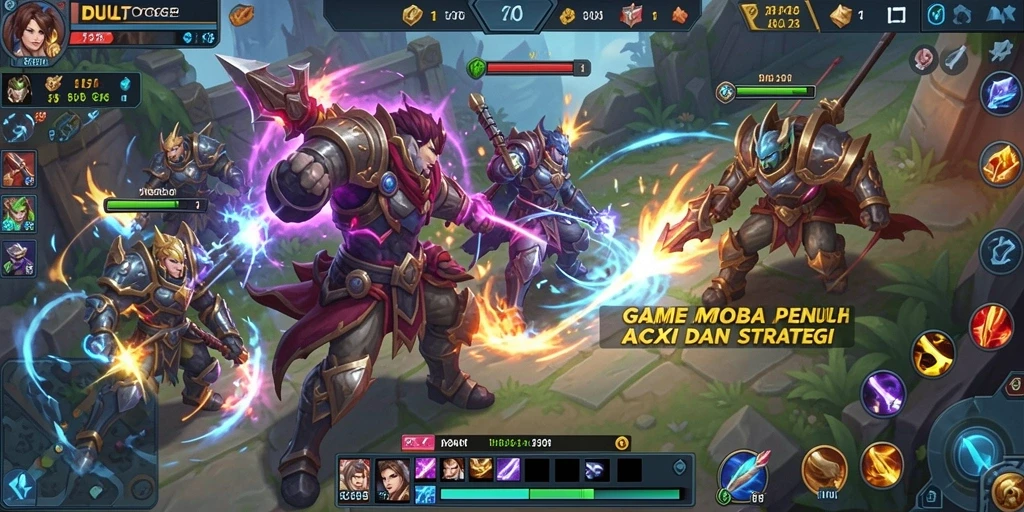 Tangkapan layar gameplay DULTOGEL yang menampilkan pertempuran tim yang seru.