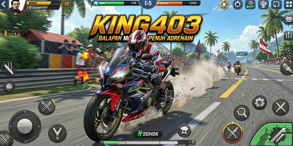 Tampilan gameplay balapan motor yang mendebarkan di KING403.