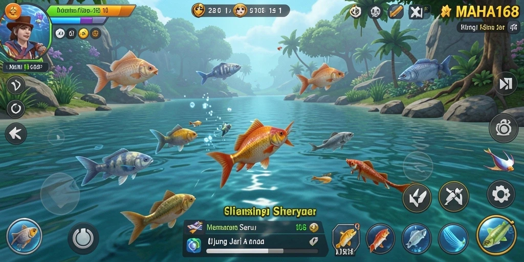 Tampilan gameplay seru di MAHA168 saat menangkap ikan.