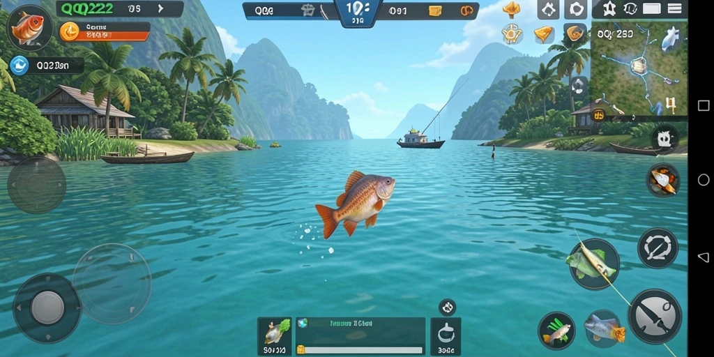 Screenshot dari gameplay QQ222 yang menunjukkan aksi memancing yang seru.