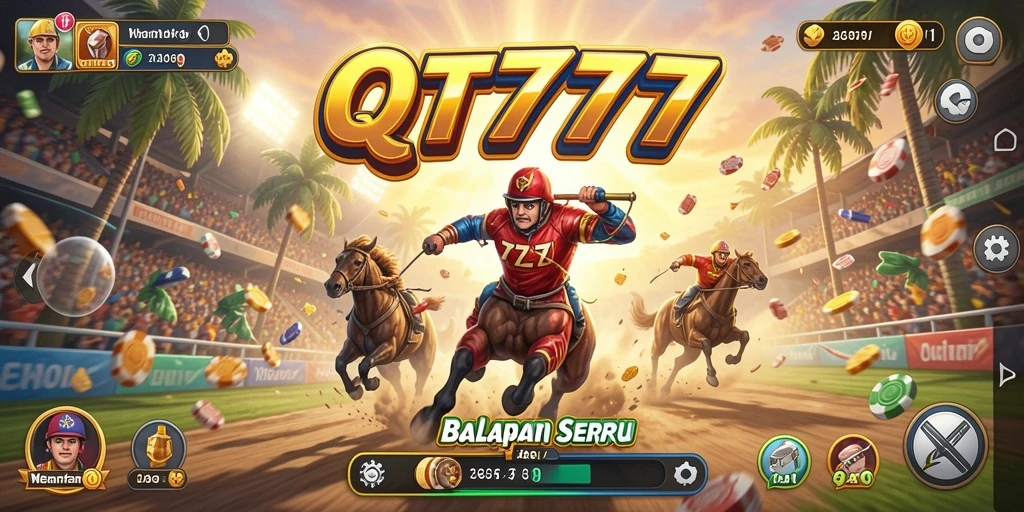 Tampilan gameplay QT777 dengan mobil balap di lintasan.