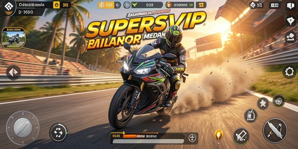 Tampilan balapan seru di SUPERSVIP dengan motor cepat.