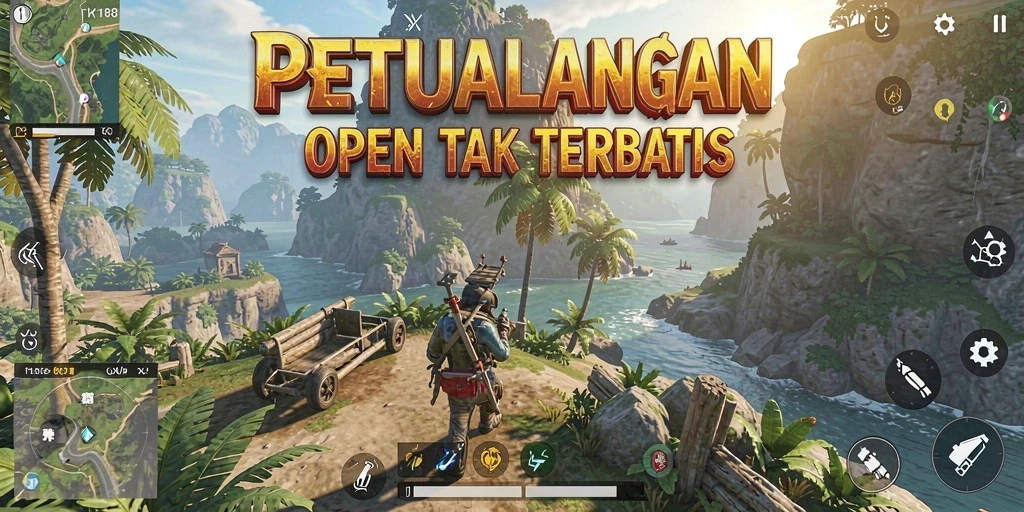 Screenshot utama TKP188 menampilkan pemain menjelajahi dunia yang luas dan terbuka.