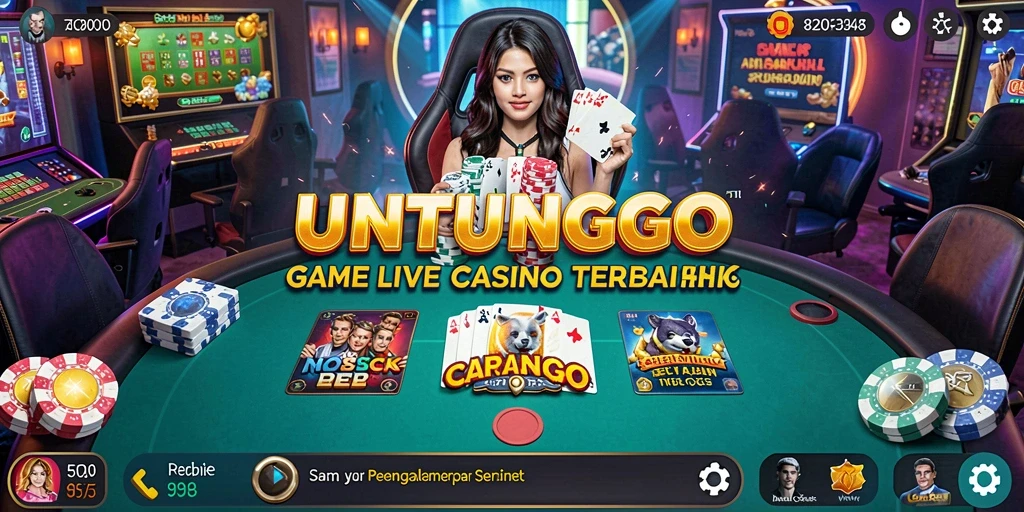Screenshot UNTUNGGO menampilkan dealer live dan permainan yang seru.