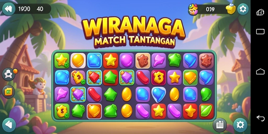 Tampilan menarik dari gameplay <strong>WIRANAGA</strong> saat mencocokkan elemen.