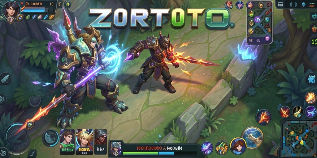 Tangkapan layar gameplay ZORTOTO dengan aksi MOBA yang seru.